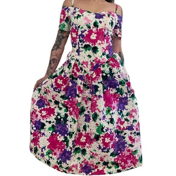 Vintage 80’s Eber San Francisco Floral Dress - Picture 1 of 11